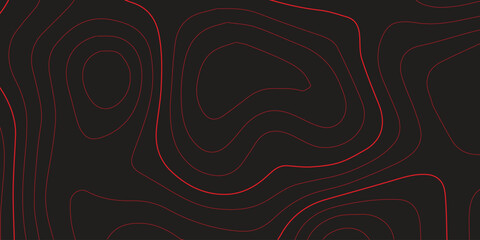 Ultra wide panoramic abstract topographic map illustration red contour lines black background terrain path mapping cartography vector artwork
