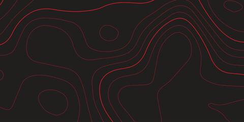 Abstract red contour line topographic map black background panoramic terrain path modern cartography vector artwork
