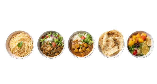 Variety of Prepared Meals in Bowls