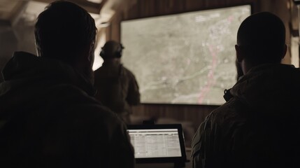 Military Personnel Viewing Tactical Map Display