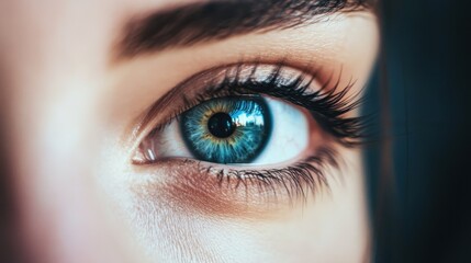Obraz premium Close Up of Beautiful Human Eye with Vibrant Blue Iris and Details