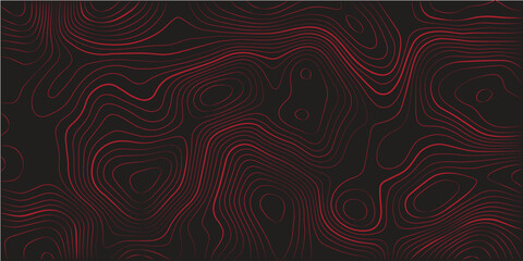 Modern abstract topographic map contour lines red black background panoramic terrain path mapping geographic scheme vector artwork
