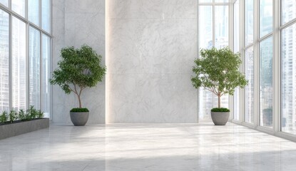 Bright and airy interior space featuring large and decorative potted plants.