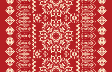 floral pattern vintage ethnic modern embroidery texture boho design vector illustration hand drawn pink flower motif branches leaves wallpaper seamless background border.