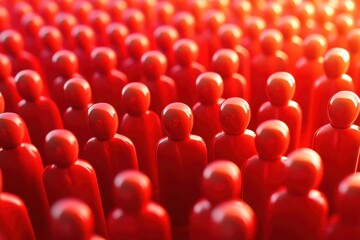Crowd of Red Figurines Against a Warm Soft Focus Background