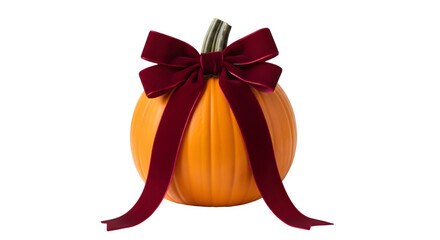 Pumpkin with red ribbon isolated png transparent background