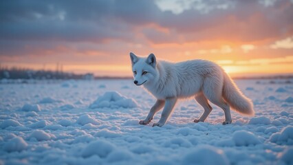 Fototapeta premium Arctic Fox Walking at Sunset