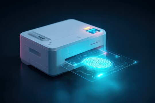 Modern biometric fingerprint scanner on a printer futuristic technology