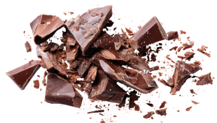 Broken dark chocolate pieces scattered (2)