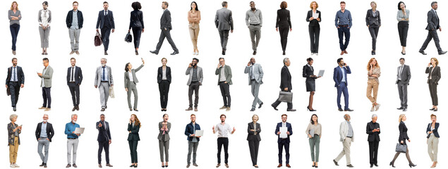 Set of business people in various actions on isolated background. Businesspeople, businesswomen, businessmen office worker in full body length studio professional shot in casual and formal wear