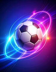 Obraz premium Soccer ball illustration with neon light trails and vibrant colors