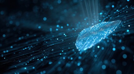 A digital shield blocks and reflects a beam of light, symbolizing data security in a high-tech environment filled with glowing lines and circuit patterns.