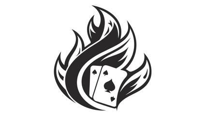 Obraz premium Two playing cards with spade suit engulfed in stylized flames in a black and white graphic design