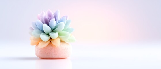 A beautiful pastel succulent arrangement on a soft background, showcasing nature's delicate colors and forms.