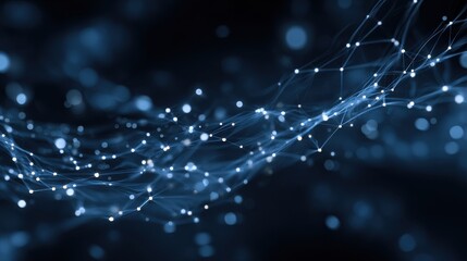 This scene showcases a futuristic blockchain network featuring glowing nodes and flowing lines.