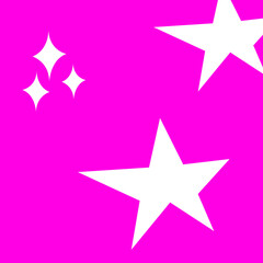 Vibrant pink background with bright white stars evokes a modern, fun celebration