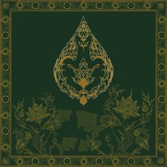 green art wall about lotus Craf fish show healthy ,riching,strong and good family.