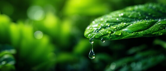 A green leaf with water droplets, showcasing the beauty and freshness of nature.