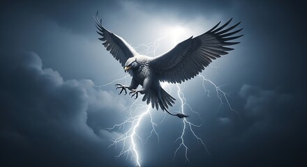 Obraz premium Majestic Eagle Soaring Through a Dramatic Thunderstorm.