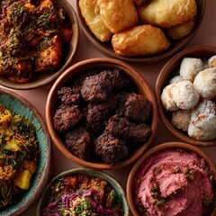 A colorful assortment of delicious dishes served in bowls, showcasing a variety of textures and flavors.