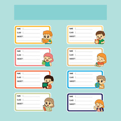Cute School Label with Cartoon Characters Sticker.