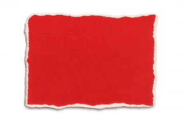 Red ripped paper rectangle with blank texture, creating a scrap note design, isolated on transparent background