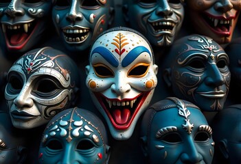 Elegant Venetian carnival mask decoration on a wall in representing the traditional mystery of the masquerade