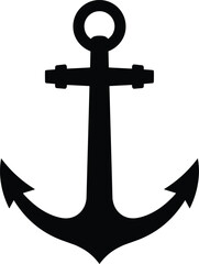 anchor with curved flukes and central shank, solid black silhouette