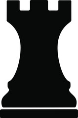 chess rook piece with battlement top, side view, solid black silhouette © Saruf