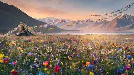 MountainMeadowWithFlowerFieldAndTent