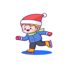 Cartoon Boy in Winter Clothes Ice Skating on Transparent Background Illustration