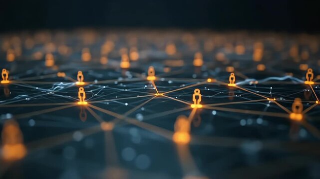 Social network connection with glowing figures and lines on dark background