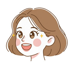 Illustration of a young woman showing joy with sparkling eyes and a wide smile. isolated on a white background.