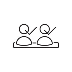 Minimal line icon showing teamwork and collaboration with check marks. Perfect for business, project management, partnership, and HR designs. Modern outline style for branding.