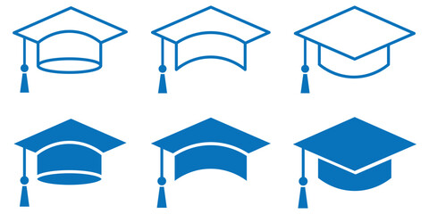 graduation cap icon set, university or college graduation hat icon, student graduation cap. education, student, achievement symbol.