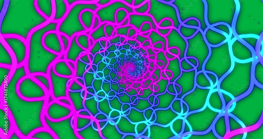 Wall mural animation of purple and blue neon pattern moving in hypnotic motion on transparent background