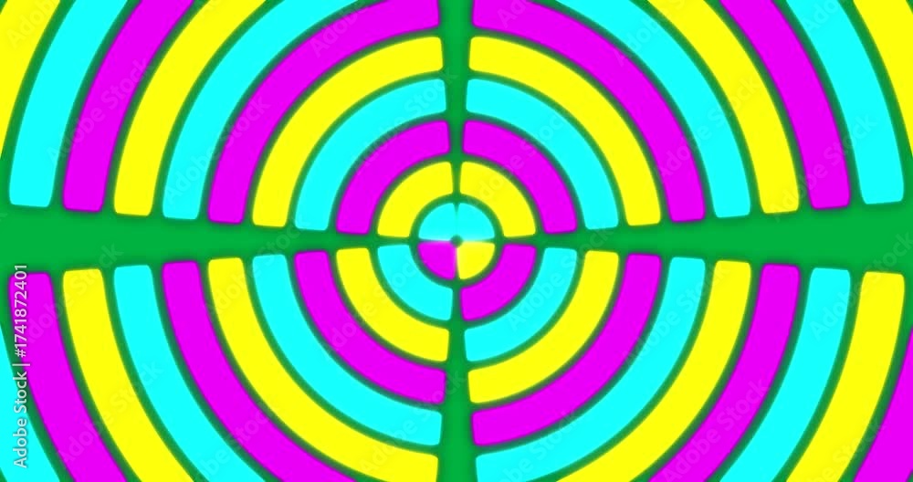 Wall mural animation of purple yellow and blue neon pattern moving in hypnotic motion on transparent background