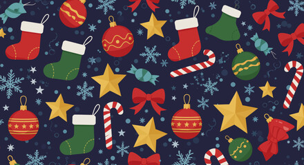seamless pattern with christmas balls christmas tree decorations with ball and bow