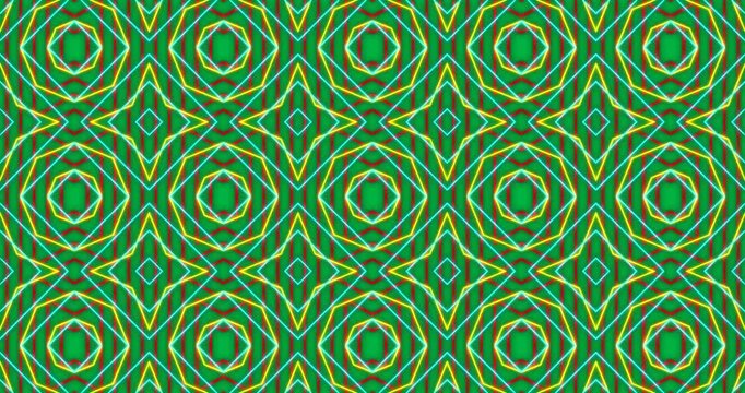 Animation of kaleidoscope neon pattern moving in hypnotic motion on transparent background