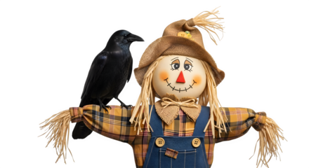 Crow on Scarecrow isolated png transparent background