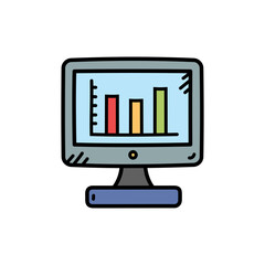Cartoon Computer Monitor Displaying Bar Graph with Red Orange and Green Bars Isolated on Transparent Background