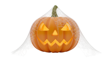 Jack-o'-lantern with cobwebs isolated png transparent background