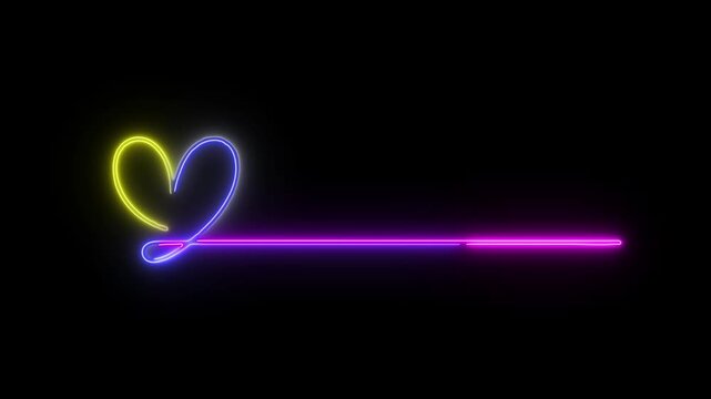 Neon Heart with Light Streak on Black Background