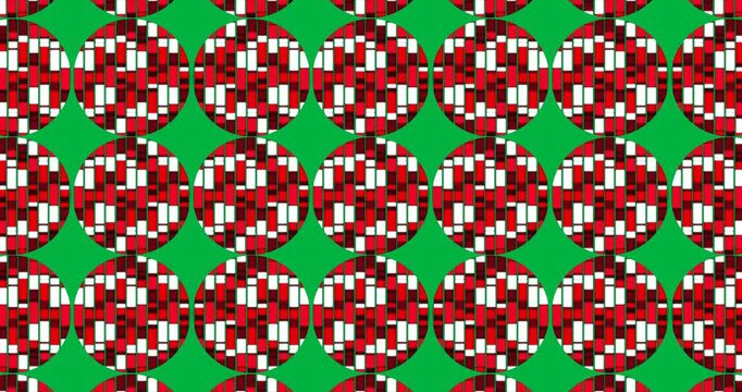 Animation of circles made of red rectangles changing colours