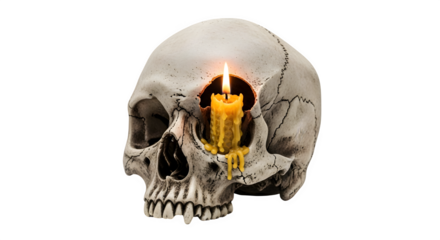 Skull with burning candle isolated png transparent background