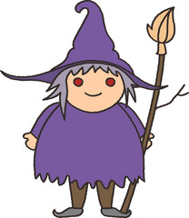 Cute halloween witch doodle in cartoon hand drawing style 