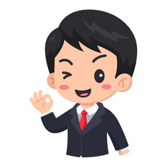 Cartoon Man in Business Suit Giving Okay Sign with Transparent Background