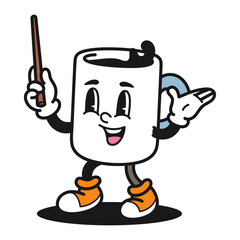 Cartoon Mug Character with Stick on Transparent Background Illustration