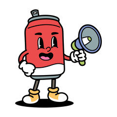 Cartoon Red Can Character Holding a Megaphone with Animated Facial Expressions and Limbs on a Transparent Background