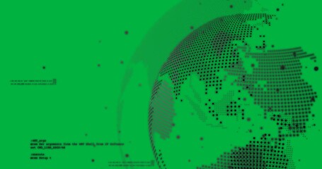 Animation of data processing with spinning globe over transparent background - Powered by Adobe